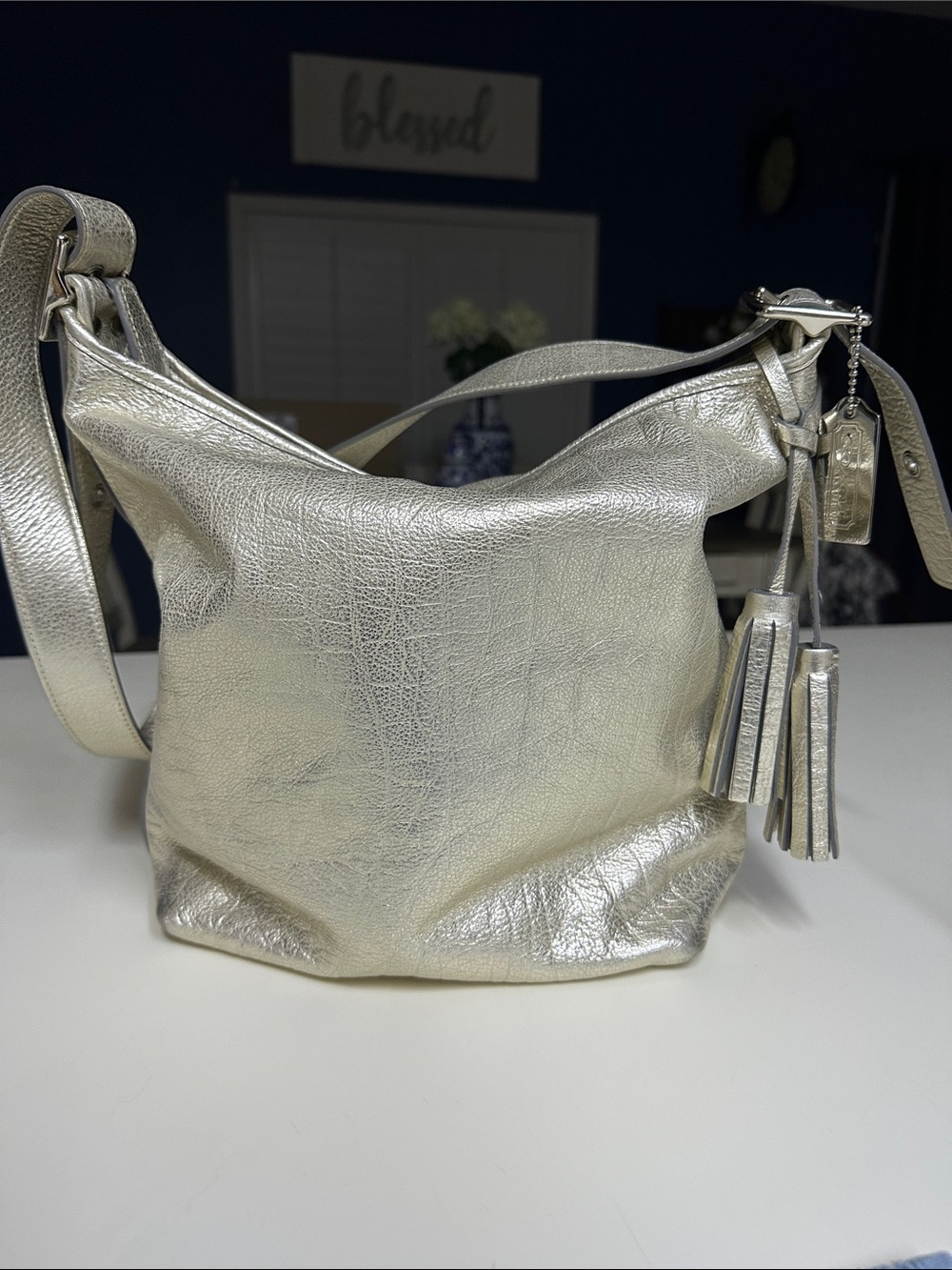 Coach Legacy Metallic Silver Tassel Shoulder Bag